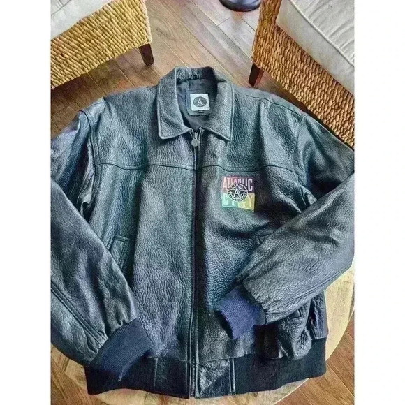 Vintage All Star Cafe " Atlantic City" Genuine Leather Bomber Jacket Men's Large - Picture 2 of 16